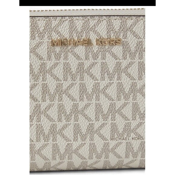 Michael Kors Jet Set Travel Continental Wallet Womens Vanilla Logo-Print ERK1701 - Picture 9 of 9